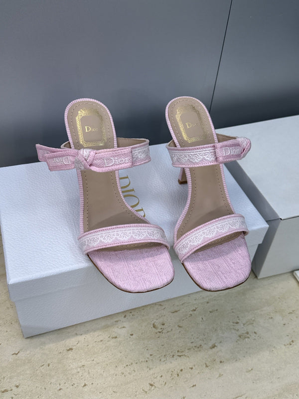CD 26s Heeled Sandal 10cm Light Pink Beige Leather Fabric 633069