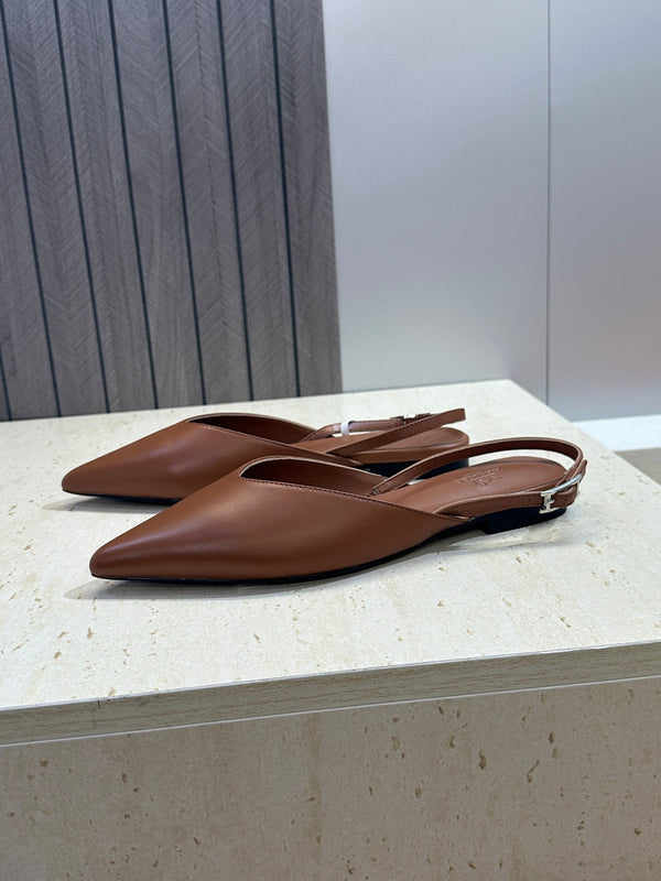 HM Nicoletta Slingback Flat Brown Calfskin 830185