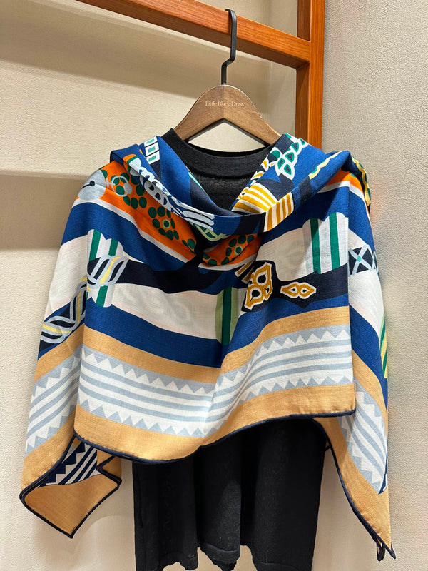 Fantaisie d'Etriers Scarf 140 CM Green Mix Blue Colorful Silk