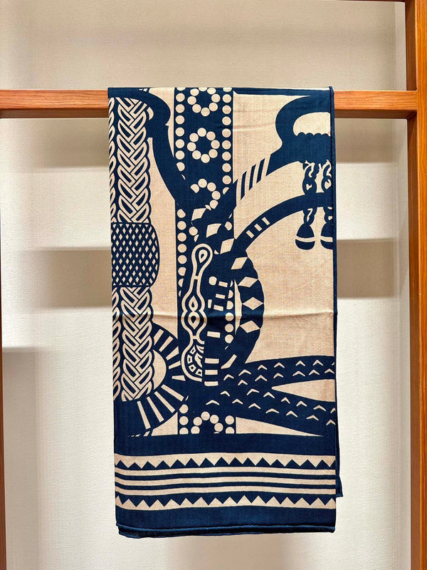 Fantaisie d'Etriers Shawl 140 CM Navy Blue Silk