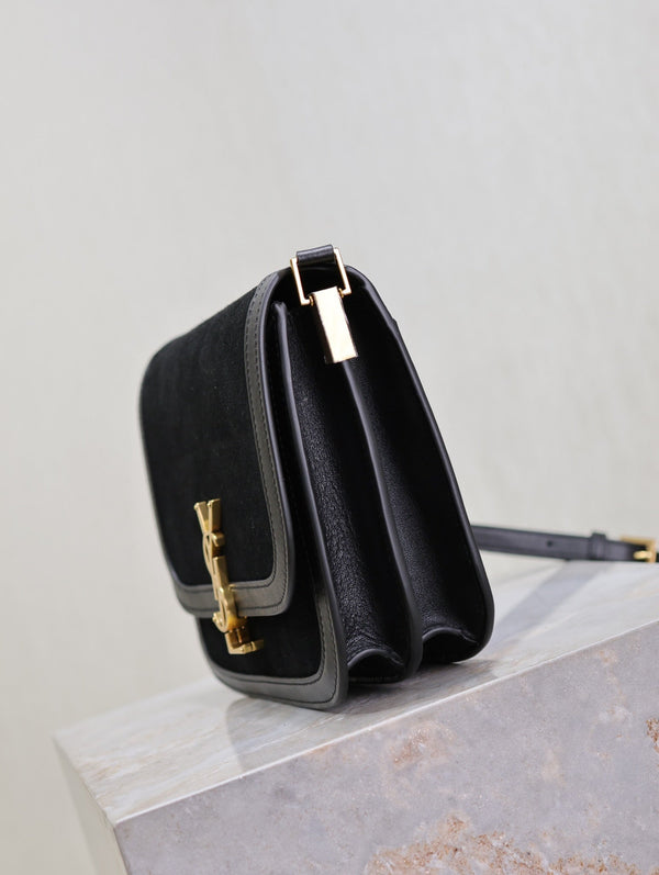 YSL Solferino Shoulder Bag Black Suede Leather