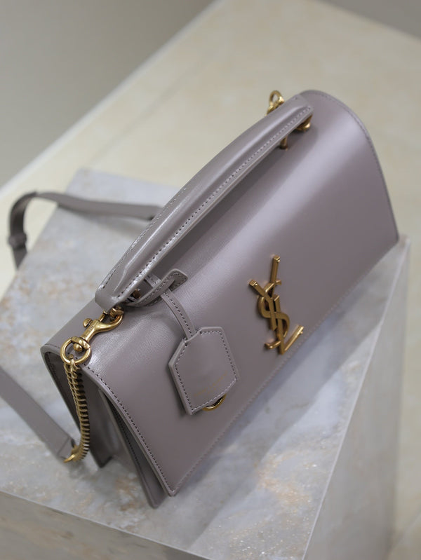 YSL Sunset Handbags 25cm Grey Cowhide