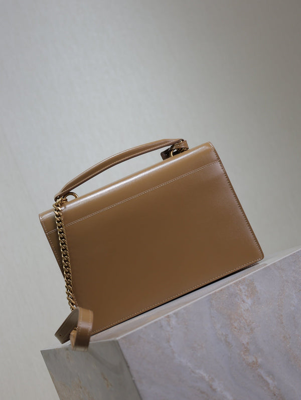 YSL Sunset Handbags 25cm Brown Cowhide