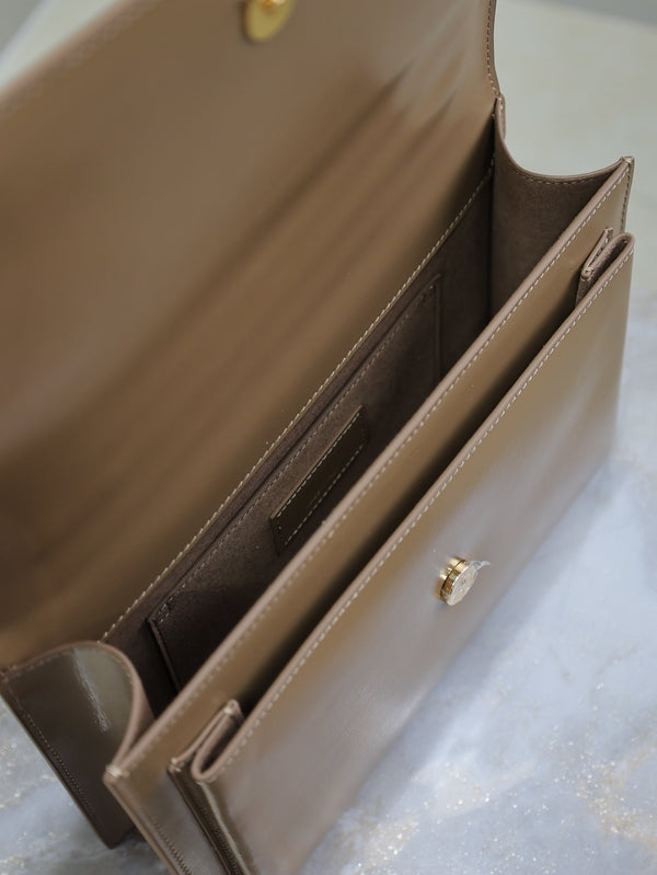 YSL Sunset Handbags 25cm Brown Cowhide