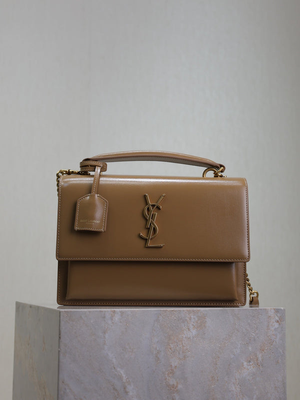 YSL Sunset Handbags 25cm Brown Cowhide