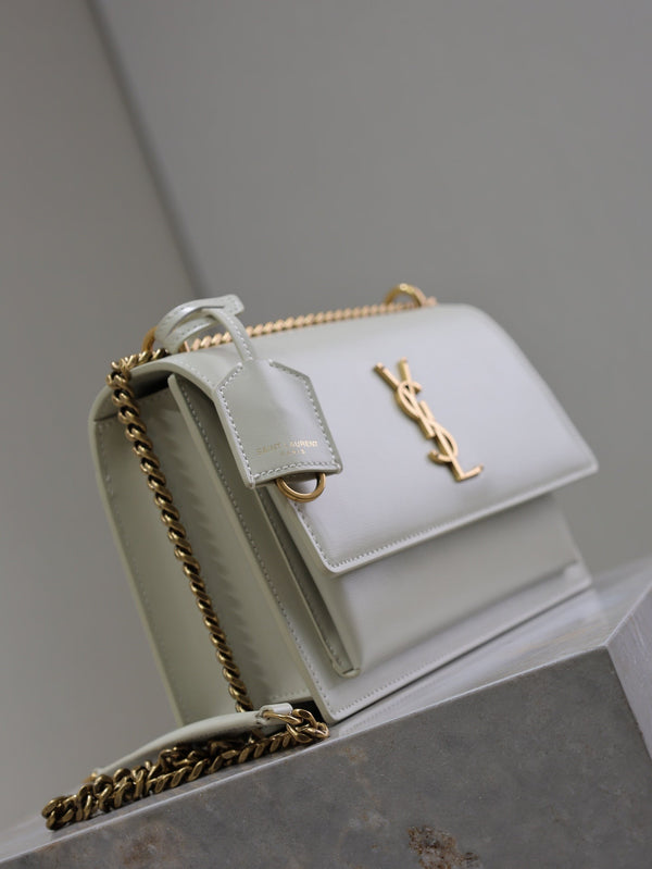 YSL Medium Sunset Shoulder Bag 22cm White Cowhide