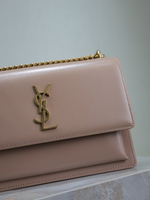 YSL Medium Sunset Shoulder Bag 22cm Beige-Brown Cowhide GHW