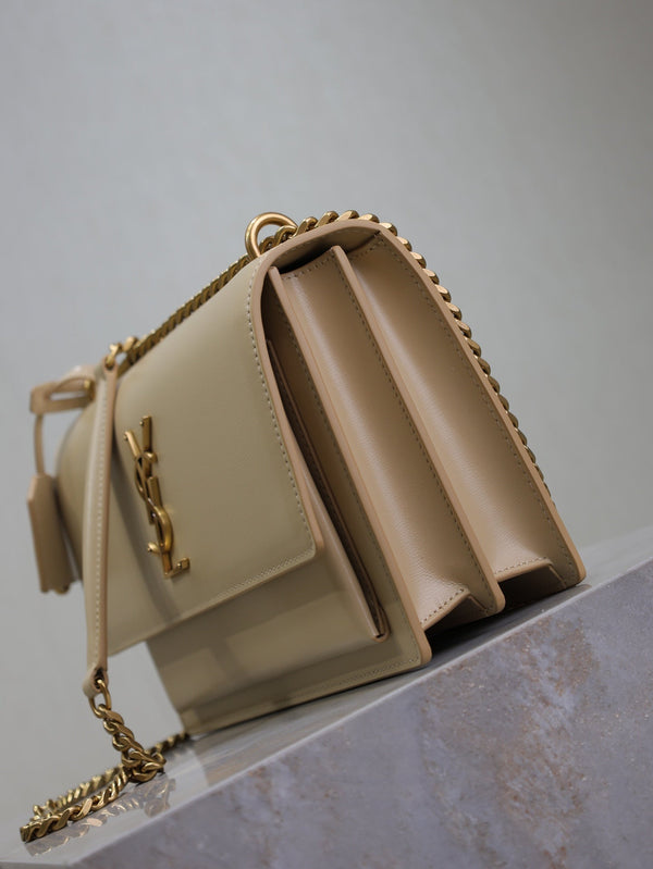 YSL Medium Sunset Shoulder Bag 22cm Beige Cowhide GHW