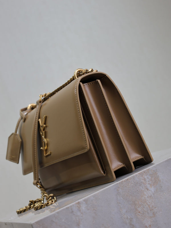 YSL Medium Sunset Shoulder Bag 22cm Brown Cowhide GHW