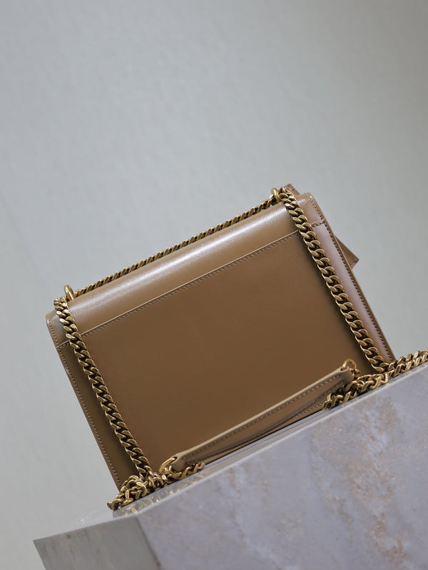 YSL Medium Sunset Shoulder Bag 22cm Brown Cowhide GHW