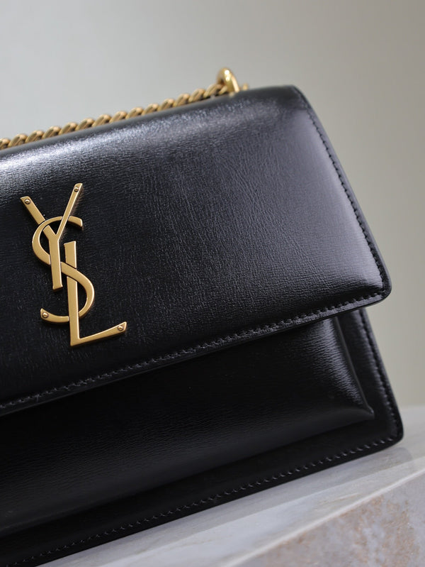 YSL Medium Sunset Shoulder Bag 22cm Black Cowhide GHW