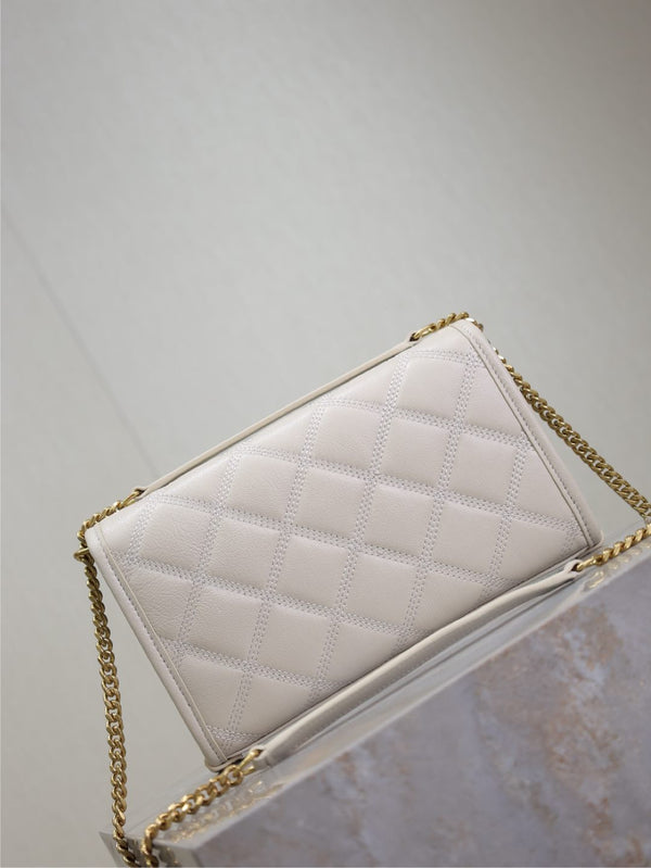 BECKY 22 IN WHITE QUILTED LAMBSKIN GOLD HARDWARE