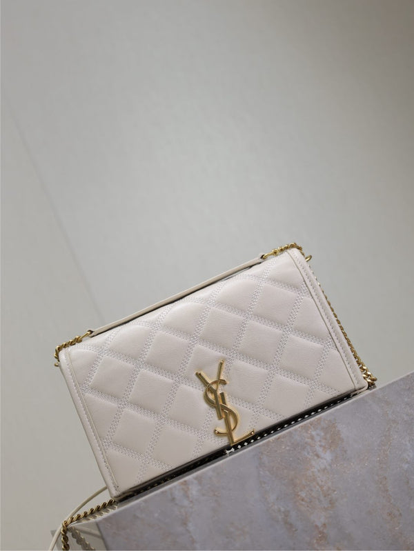 BECKY 22 IN WHITE QUILTED LAMBSKIN GOLD HARDWARE