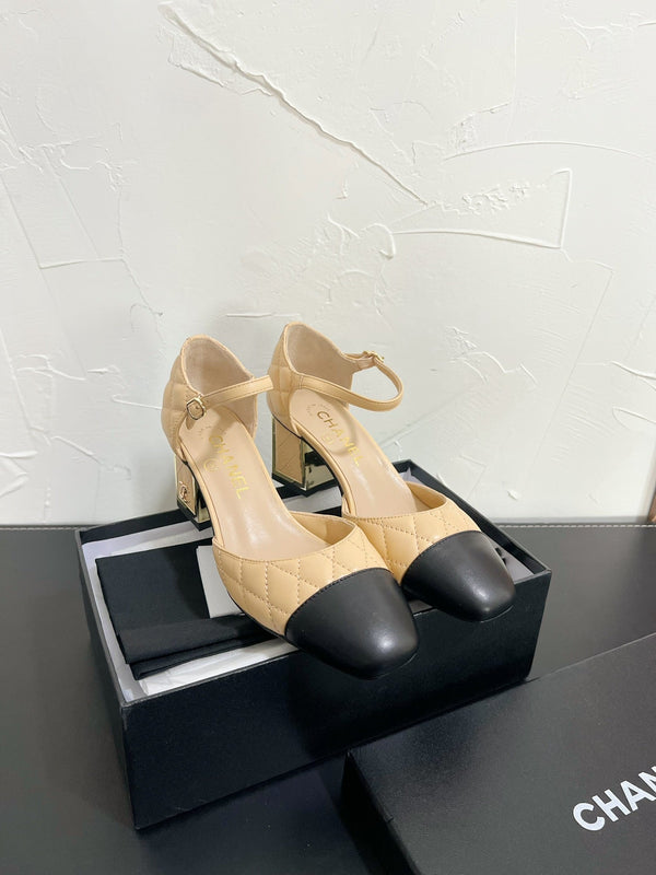 CC Mary Janes 55mm In Beige Mix Black Quilted Lambskin 949764