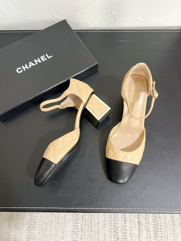 CC Mary Janes 55mm In Beige Mix Black Quilted Lambskin 949764