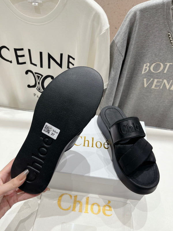 CHLOÉ MILA PLATFORM 5 CM IN BLACK NYLON WITH EMBROIDERED LOGO