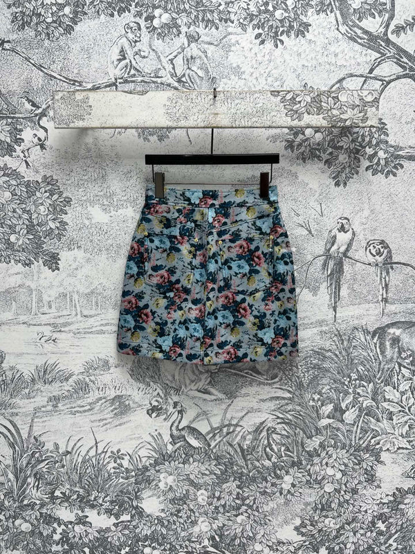 LV 25 Floral Short Skirt Multicolor Polyester