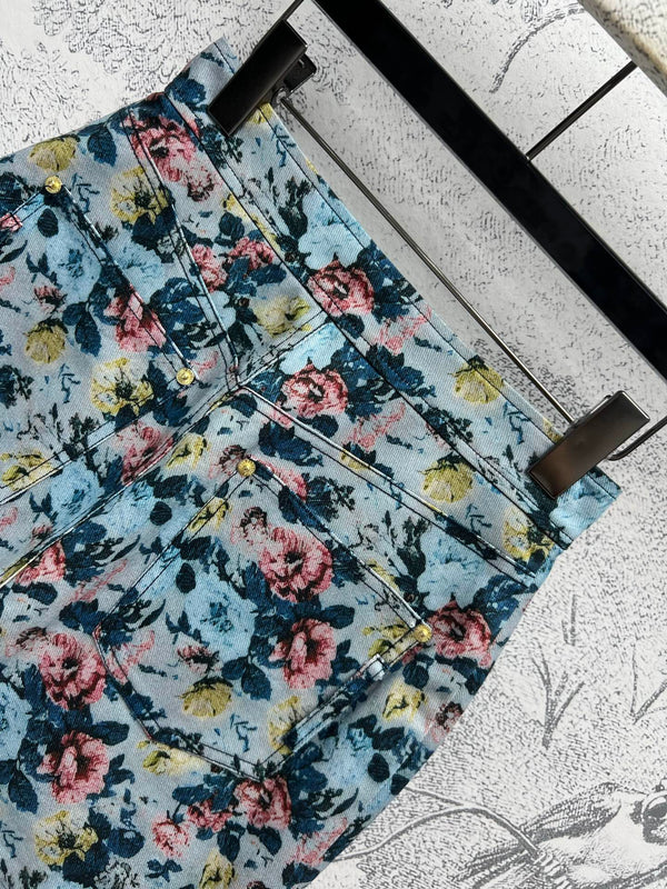 LV 25 Floral Short Skirt Multicolor Polyester