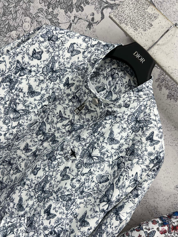 CD 25 Butterfly Floral Print Stand Collar Jacket Polyester
