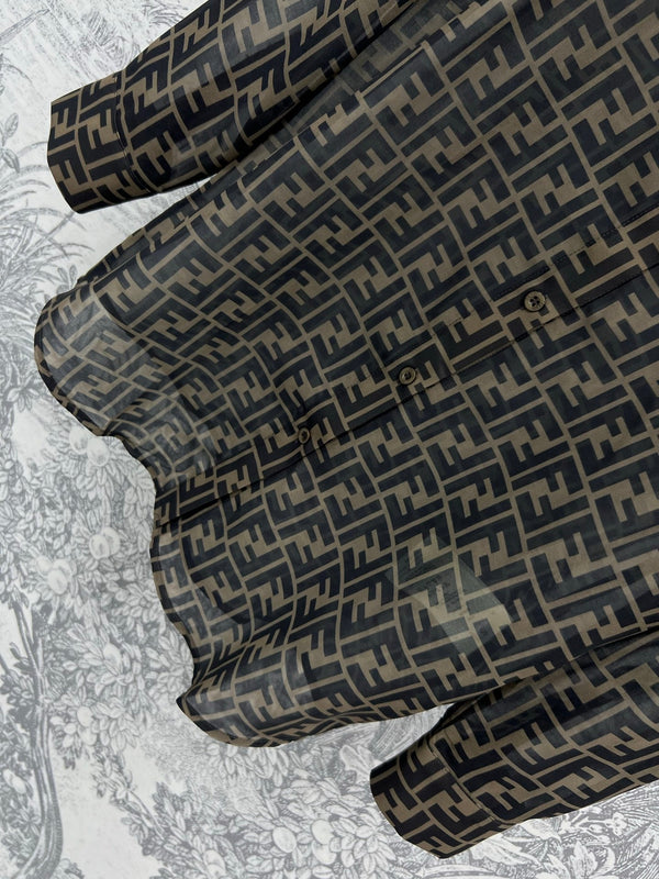 Fendi 25 Shirt Black Brown Polyester fiber