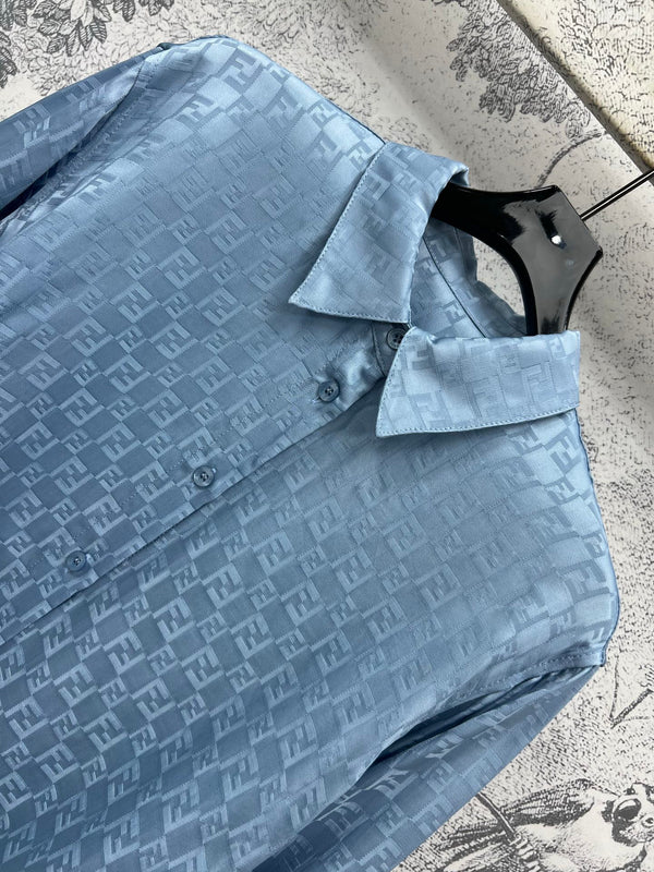 Fendi 25 Double F Shirt Blue Viscose Polyester