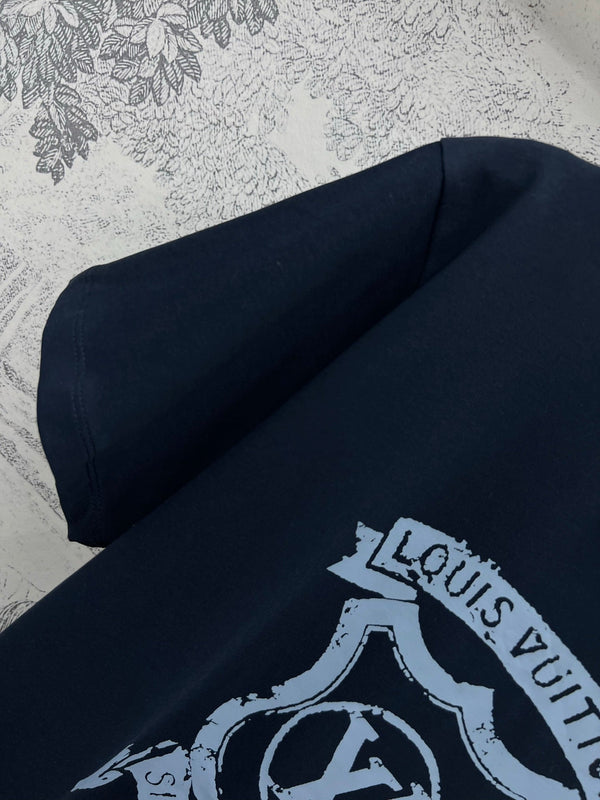 LV 25 Metal Zipper Decoration On The Left Shoulder T- Shirt Black Cotton