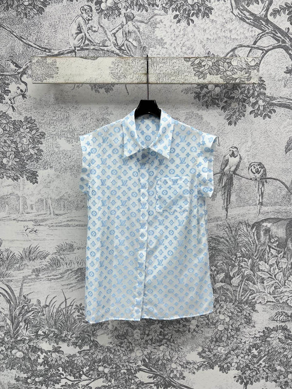 LV 25 Retro Hong Kong Small Flying Sleeve Shirt Pink Black Blue Viscose Rayon