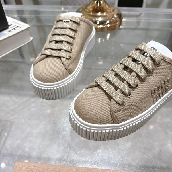 Miu 25C Sneaker Mules Colonial Beige Demin Fabric 235319