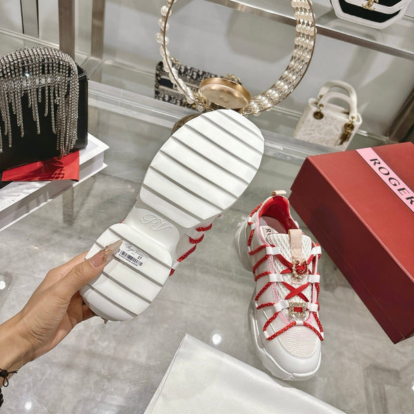 Roger Vivier Zag Sneakers White Red Lace Lambskin 679800