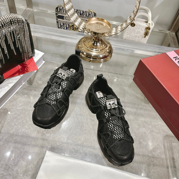 Roger Vivier Zag Sneakers Black Lace Lambskin 679803