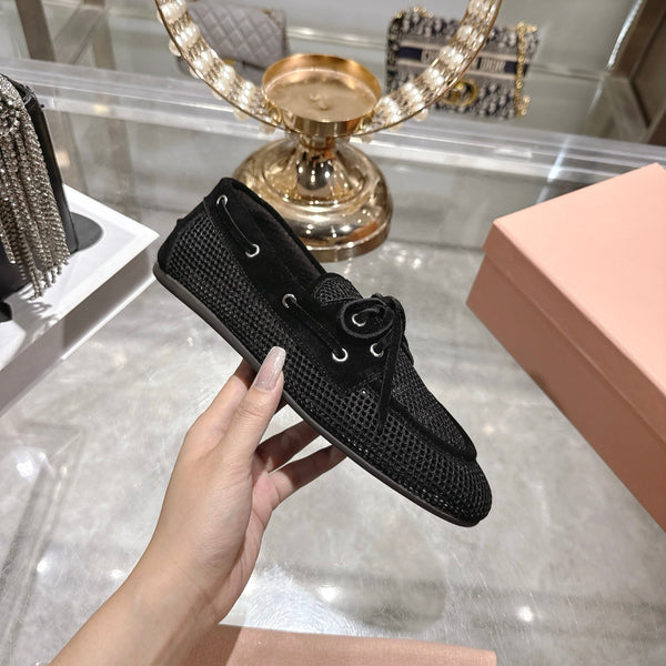 Miu 26s Boat Shoe Black Mesh Suede 679793