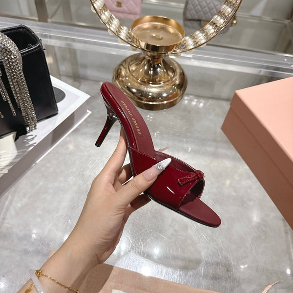 Miu Mules With Buckle Burgundy Patent Leather 751337