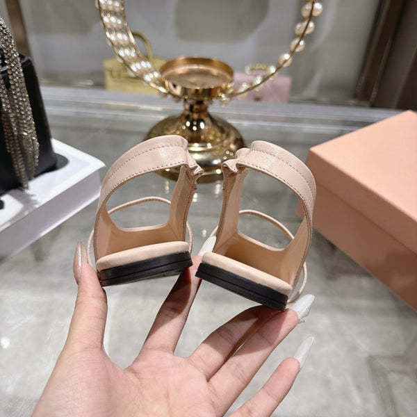 Miu Slingback Flats Light Beige Leather 901740