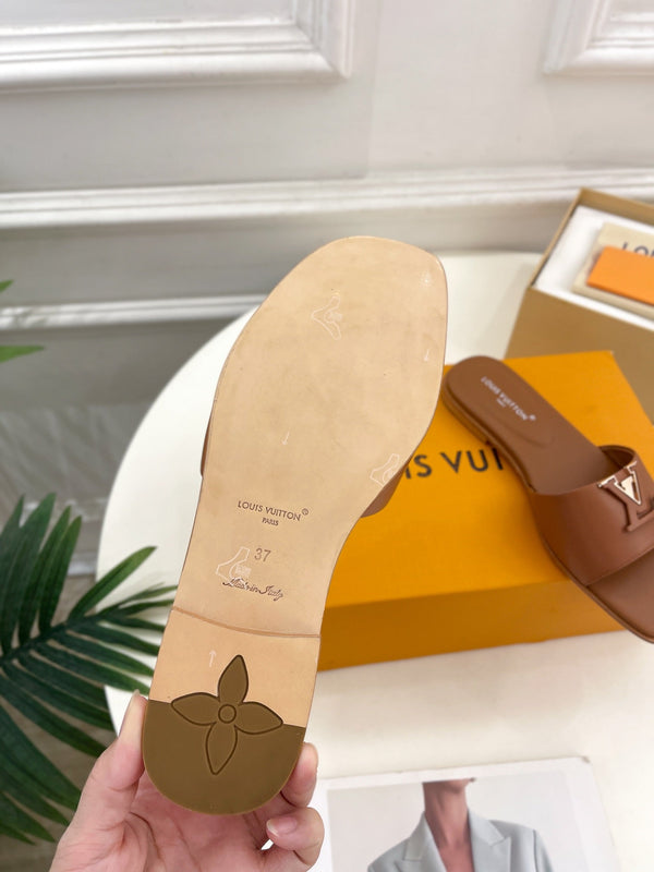 lv capri flat mule dark brown calfskin