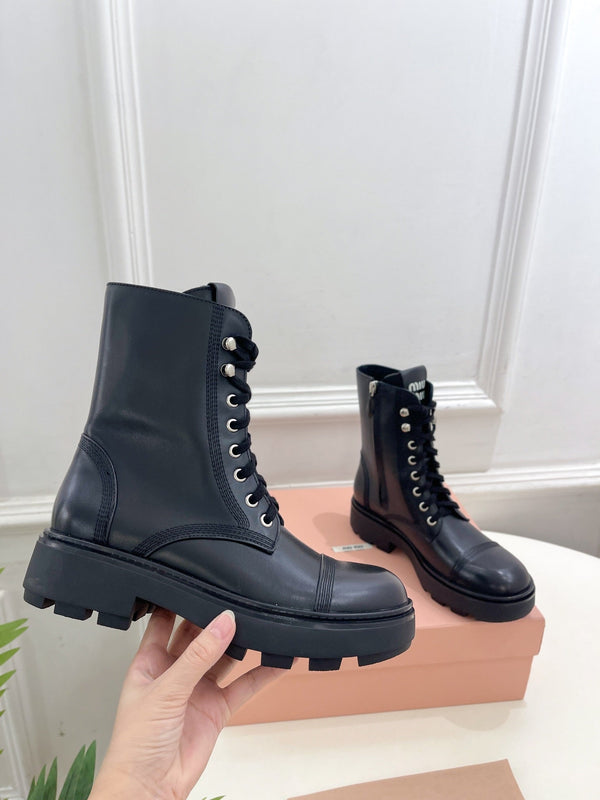 Miu Laced Booties Black Calfskin