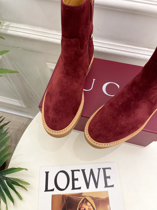 Gucci 25π¬π¬ horsebit ankle boots wine red suede 435375