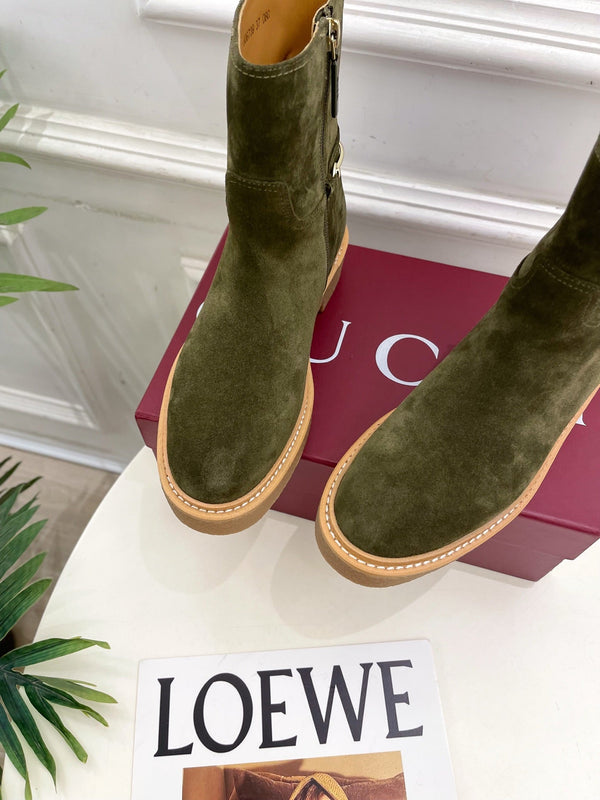 Gucci 25π¬π¬ horsebit ankle boots olive green suede 435378