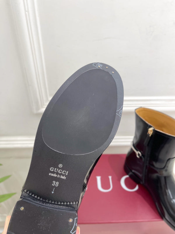 Gucci 25π¬π¬ horsebit ankle boots black patent calfskin 435384