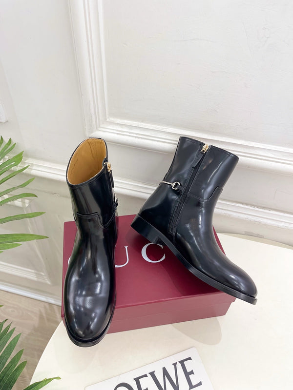 Gucci 25π¬π¬ horsebit ankle boots black patent calfskin 435384