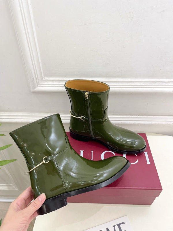 Gucci 25π¬π¬ horsebit ankle boots dark olive green patent calfskin