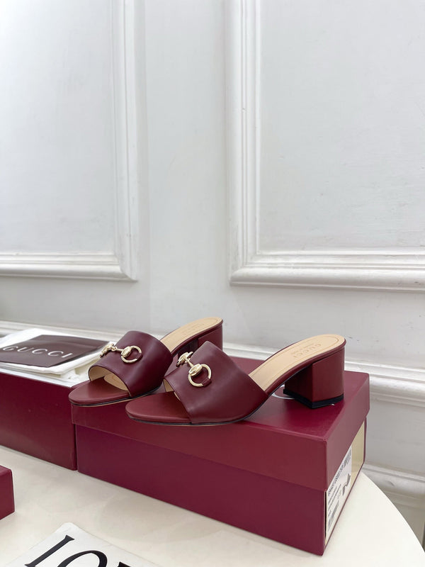 GG 26s Slide Sandal 5.5cm With Horsebit Burgundy Leather 640292