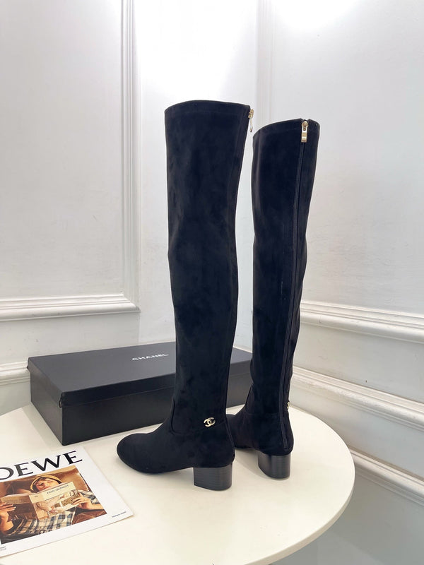CC 26S Logo Overtheknee Boots 4cm Black Suede 111843
