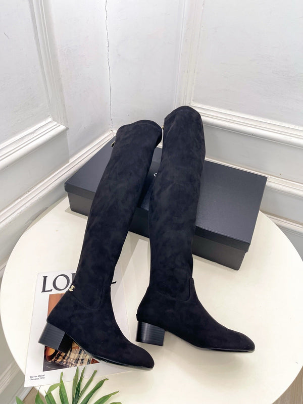 CC 26S Logo Overtheknee Boots 4cm Black Suede 111843
