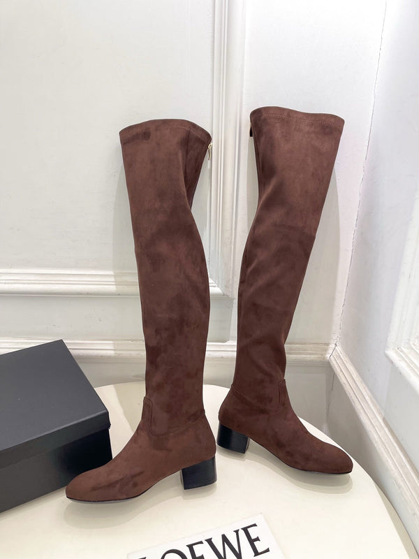 CC 26S Logo Overtheknee Boots 4cm Brown Suede 111844