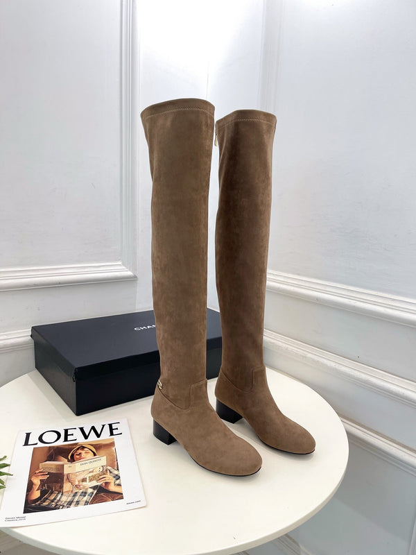 CC 26S Logo Overtheknee Boots 4cm Beige Suede 111845