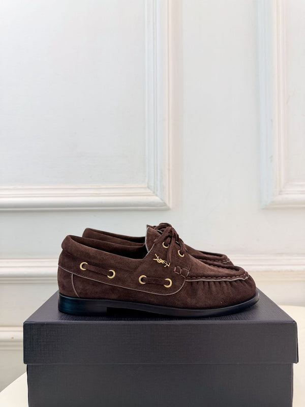 YSL Le Loafer Bateau Boat Shoes Dark Brown Suede 112328