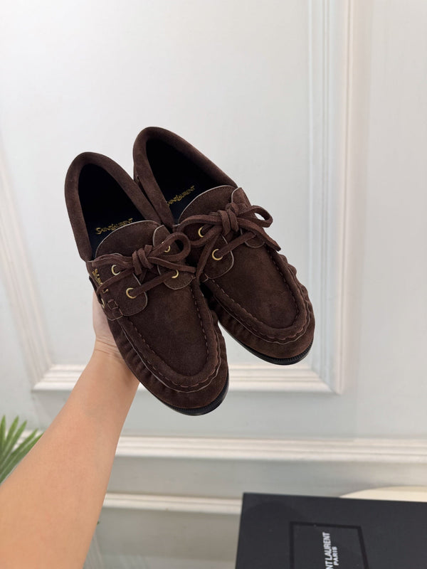 YSL Le Loafer Bateau Boat Shoes Dark Brown Suede 112328