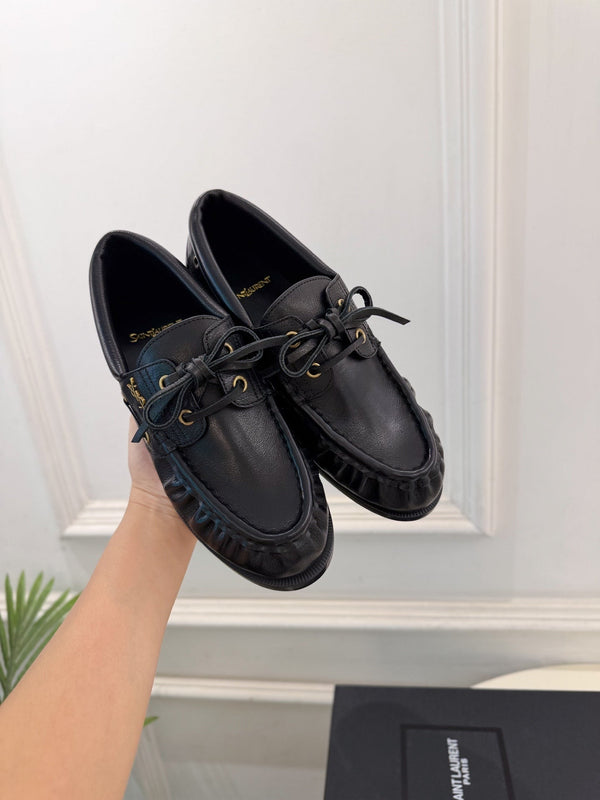 YSL Le Loafer Bateau Boat Shoes Black Smooth Leather 112331