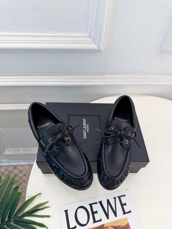 YSL Le Loafer Bateau Boat Shoes Black Smooth Leather 112331