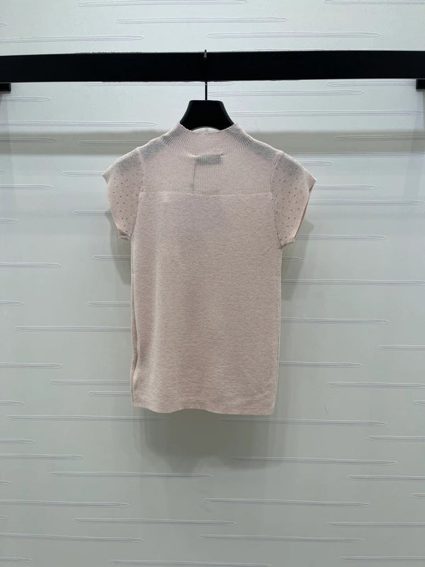 Miumiu 2026 Crew Neck Sheer Knit Short-sleeved Top 352770